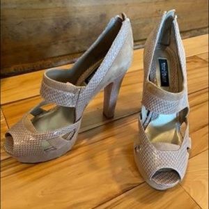 White House Black Market Tan Peeptoe Heels